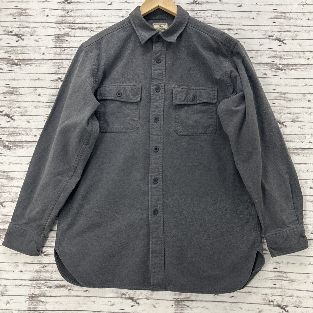 LL Bean Shirt Men's Medium Gray Chamois Cloth Workwear Heavyweight Vintage 0MT03